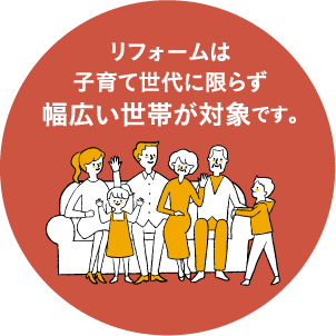 リフォームは子育て世代に限らず幅広い世帯が対象です。