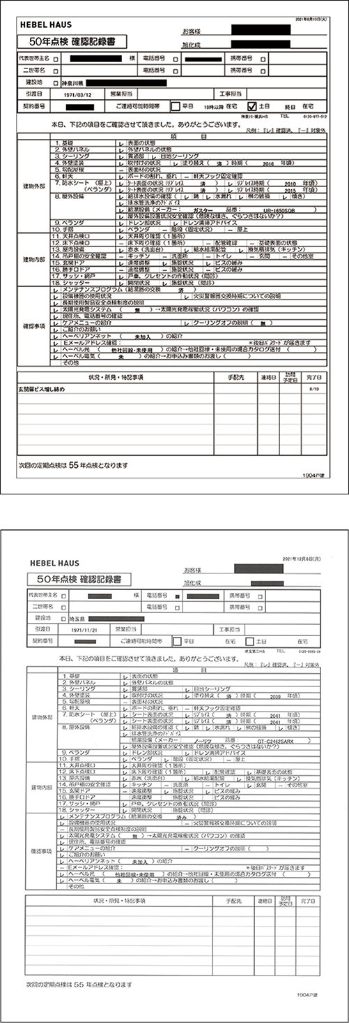 ヘーベルハウスはすでに50年点検まで実施済み。築年数の経過した建物に関する維持管理のノウハウも蓄積されています。